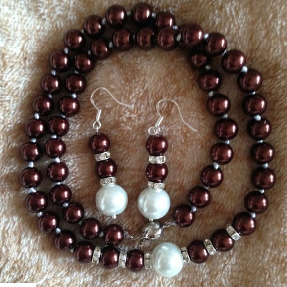 Necklace Earring set New Chocolate Shell Pearl - Picture 1 of 2